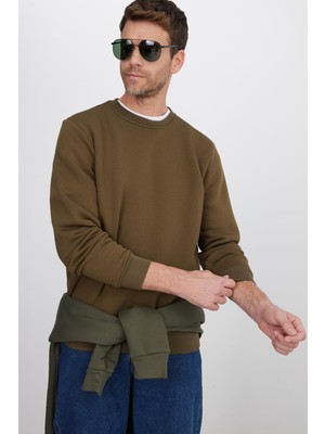 Odea Tudors Relax Fit Sweatshirt Pamuklu Içi Polarlı Bisiklet Yaka, L, SW220005-000, Yeşil, Erkek