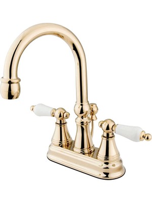 Odea Kingston Brass KS2612PL Governor 10 cm Merkezli Lavabo Bataryası Pirinç Açılır ve Porselen Kol Kolu, Cilalı Pirinç