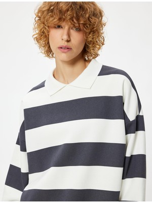 Odea Polo Yaka Sweatshirt Oversize Renk Bloklu Uzun Kollu