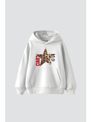 Odea Tarzsokak Ciao Yıldız Baskılı Oversize Unisex Beyaz, BEYAZ-135, S