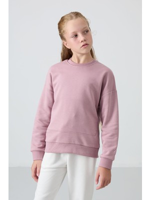 Odea Gül Kurusu Pamuklu Içi Tüylü Yumuşak Dokulu Oversize Nakışlı Kız Çocuk Sweatshirt - 75150
