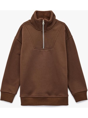 Odea Uzun Kollu Yarım Fermuarlı Şardonlu Dik Yaka Sweatshirt