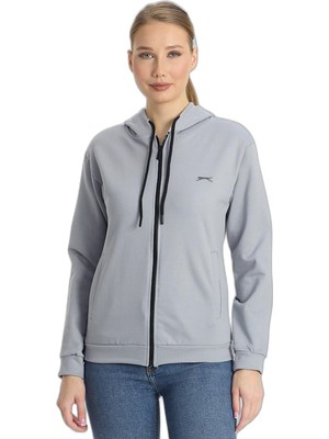 Odea Slazenger Kınet In Kadın Fermuarlı Kapüşonlu Cepli Gri Sweatshırt