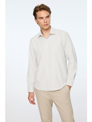 Odea Morven Erkek Bej Polyester Trend Desenli Dynamic Fit Sert Yaka Gömlek