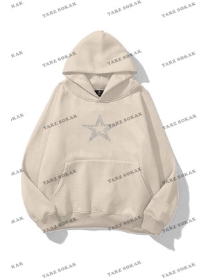 Odea Tarzsokak Y2K Unisex Star Stroke Taş Görünümlü Baskılı Sweatshirt Kod 1508 Gri, Gri-34, S