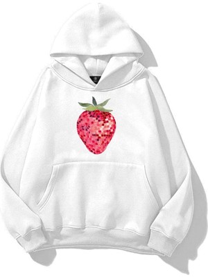 Odea Tarzsokak Kadın Çilek Disco Sweatshirt Beyaz, BEYAZ-113, M