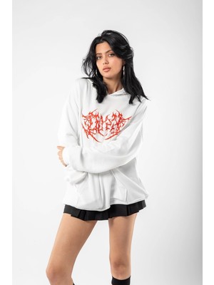 Odea Tarzsokak Kırmızı Dusk Baskılı Oversize Unisex Beyaz, BEYAZ-383, S