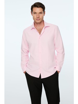Odea Morven Erkek Pembe Düz Slim Fit Sert Yaka Gömlek