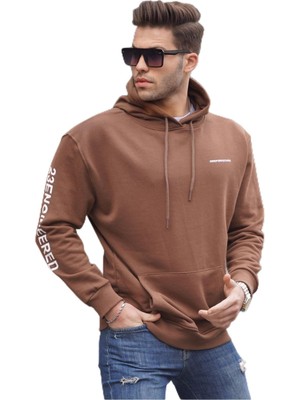 Odea Madmext Kahverengi Kapüşonlu Erkek Sweatshirt 6038,KAHVERENGI Xl