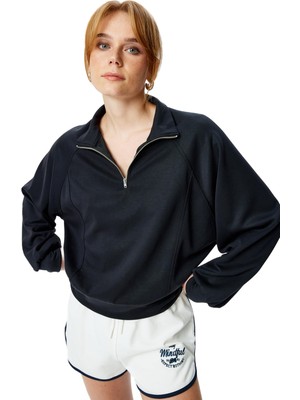 Odea Koton Rahat Kalıp Uzun Kollu Yarım Fermuar Detaylı Modal Kumaş Sweatshirt