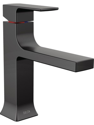 Odea Delta Velum Mat Siyah Banyo Bataryası 1 Delikli, Vanity Için Tek Delikli Banyo Lavabo Bataryası, Metal Push-Pop Tahliye Montajı, Mat Siyah 537-BLMPU-DST