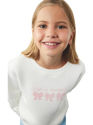 Odea Üç Iplik Uzun Kollu Bisiklet Yaka Fiyonk Baskılı Sweatshirt