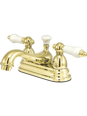 Odea Kingston Brass KS3602PL Restorasyon 10 cm Merkez Seti Porselen Kol Saplı Lavabo Musluğu, Cilalı Pirinç