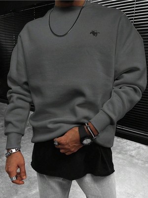 Odea Tarzsokak Manfinity Homme Horse Embroidery Sweatshirt Gri, Gri, S/m