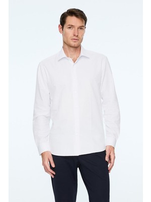 Odea Morven Erkek Beyaz Düz Slim Fit Sert Yaka Gömlek