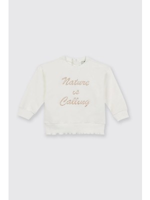 Odea Panço Kız Bebek Nakış Detaylı Ekru Sweatshirt