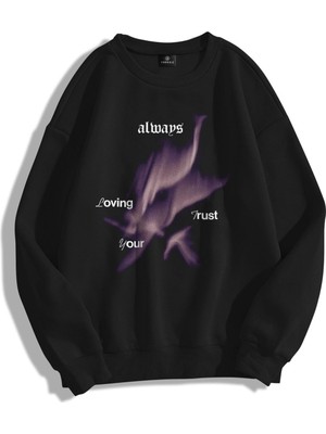 Odea Tarzsokak Unisex Loving Your Trust Bisiklet Yaka Sweatshirt Siyah, SIYAH-610, S