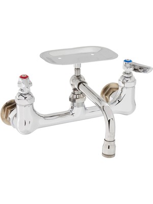 Odea T&s Brass B-0233-01 Duvara Monte 8 Inç Merkezler 6 Inç Salıncak Nozulu Sabunluklu Çift Kiler Bataryası, Krom