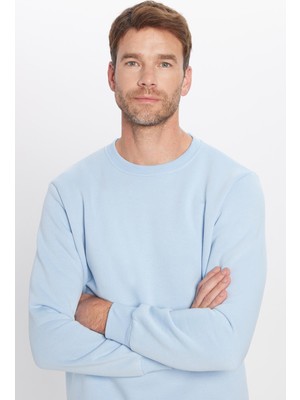 Odea Tudors Relax Fit Pamuklu Içi Polarlı Basic Bisiklet Yaka Sweatshirt, L, SW220005, Mavi, Erkek
