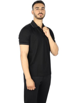 Odea Erkek Regular Fit Ince Pike Pamuklu Kısa Kollu Siyah Polo Yaka T-Shirt 25411236A-11D