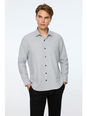 Odea Morven Erkek Siyah Polyester Trend Desenli Dynamic Fit Sert Yaka Gömlek