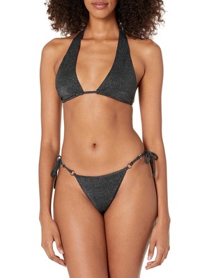 Odea Emporio Armani Bayan Lurex Dokulu Iplik Bant ve String Brezilya Bikini Seti, Siyah, Xs