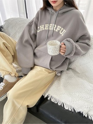 Odea Tarzsokak Dazy-Less Letter Graphic Drop Shoulder Drawstring Hoodie Without Tee Gri, Gri, S/m