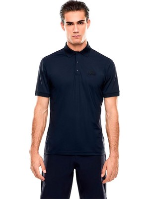 Odea Erkek Slim Fit Logo Desenli Havalandırma Sağlayan Teknik Kumaş Kısa Kollu Lacivert Polo Yaka T-Shirt 7M001290 AF13689-UB102