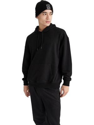 Odea Defacto Erkek Kapüşonlu Sweatshirt, Siyah, L