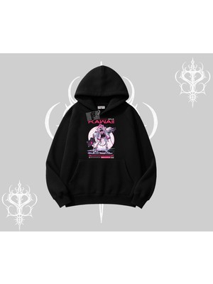 Odea Tarzsokak Kapşonlu Sweatshirt Kawaii Cyberpunk Kız Japon Stil Baskı, Siyah, L