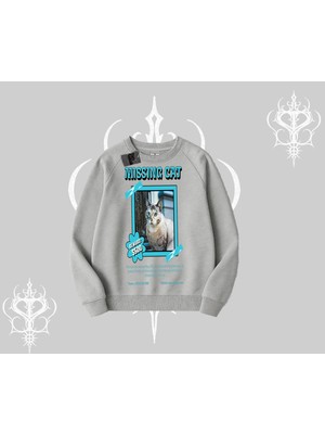 Odea Tarzsokak Missing Cat Baskılı Biskilet Sweatshirt, Gri, M