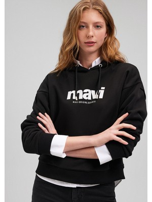 Odea Mavi Logo Baskılı Kapüşonlu Siyah Sweatshirt 168334-900 SIYAH-900 S