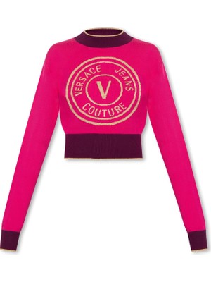 Odea Versace Kadın Logolu, Uzun Kollu Sweatshirt, Pembe, L Beden