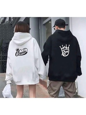 Odea Tarzsokak R Unısex Beyaz Siyah Kıng Sevgili Çift Kombini 2'li Set, Beyaz, M