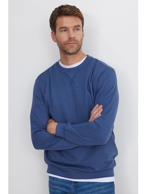 Odea Tudors Relax Fit Rahat KESIM%100 Pamuk Basic Indigo Bisiklet Yaka Sweatshirt, L, SW230001-01, Indigo, Erkek