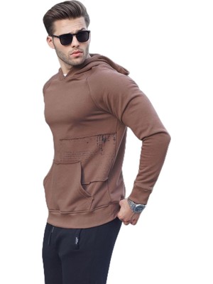 Odea Madmext Kahverengi Kapüşonlu Sweatshirt 6151,KAHVERENGI M
