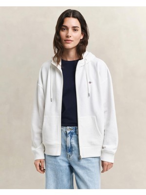 Odea Gant Kadın Beyaz Relaxed Fit Kapüşonlu Sweatshirt