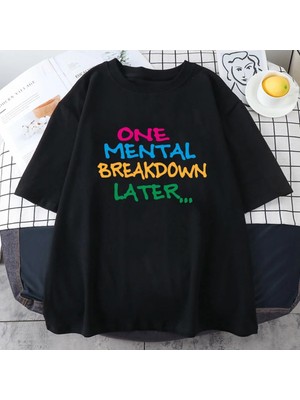 Odea Tarzsokak Siyah Mektup Baskılı Bir Zihinsel Arıza Sonra Grafik Yaz Streetwear Hip Hop Ra, Siyah-54, S