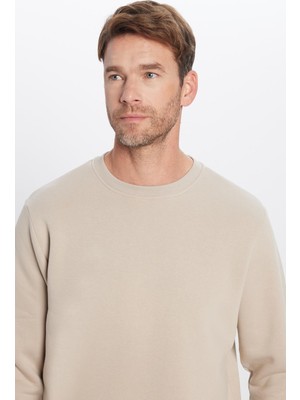 Odea Tudors Relax Fit Pamuklu Polarlı Basic Bisiklet Yaka Sweatshirt, 3xl, SW220005-000, Taş, Erkek