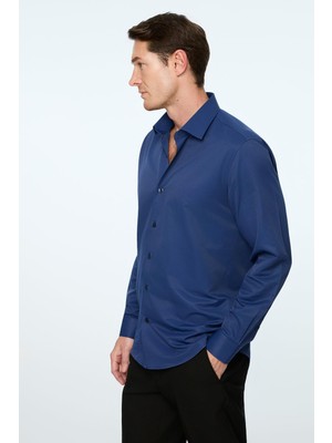 Odea Morven Erkek Lacivert Düz Slim Fit Sert Yaka Gömlek