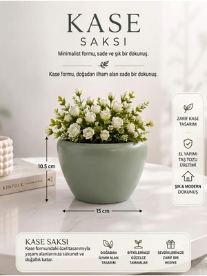E.M.S Mint Yeşili Renk Kase Desen Saksı 10,5 x 15 cm Bitki Yetiştirme Yapay Çiçek Menekşe,sukulent,kaktüs Organizer Dekoratif Saksı.