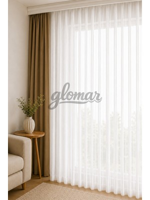 Glomar Beyaz Çizgili 1/3 Pile Ağır Gramajlı Ütü Istemez Tül Perde Simsiz I Popüler Ürün I