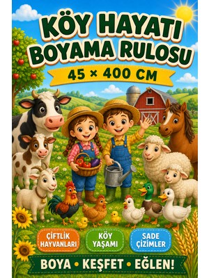 Haydi Dekor 45 cm Dev Köy Hayatı Boyama Rulosu – 4 Metre Uzunlukta Dev Boyama Kağıdı| Çiftlik Hayvanları ve Köy Temalı Boyama Posteri | Anaokulu, Kreş ve Ev Kullanımı Için Eğlenceli Boyama Set