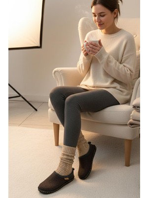 Gezer Unisex Kışlık Keçe Sessiz Rahat Taban Ev Halı Misafir Terliği