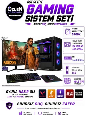 Özlen X31 RYZEN 7 5700X RX 9060 XT 8GB 16GB RAM 1TB M.2 SSD 24'' Full HD 200Hz Oyuncu Bilgisayarı