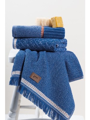 Esranın Dünyası Cozy Home 3'lü Jakarlı Havlu Seti Denim Mavi 50X90