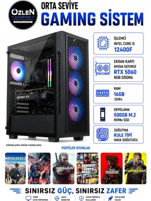 Özlen X34 İ5 12400F RTX 5060 8GB 16GB RAM 500GB M.2 SSD Oyuncu Bilgisayarı