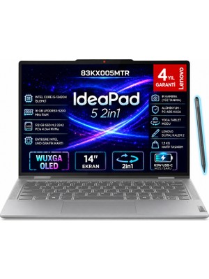 Ideapad 5 Slim 2 In 1 Intel Core I5-13420H 16GB 512GB SSD Freedos 14" Wuxga OLED 83KX005MTR Taşınabilir Bilgisayar