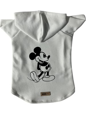 Esranın Dünyası Monopetz Kapişonlu Sweatshirt Köpek ve Kedi Kıyafeti & Elbisesi - Beyaz Mickey L Beden