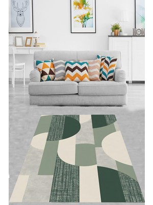Esranın Dünyası Pelangi Bohemian Iskandinav Tarz Geometrik Minimal Yıkanabilir Kaymaz Taban Leke Tutmaz Salon Halısı Yoluk, Yeşil-Gri 120 x 160